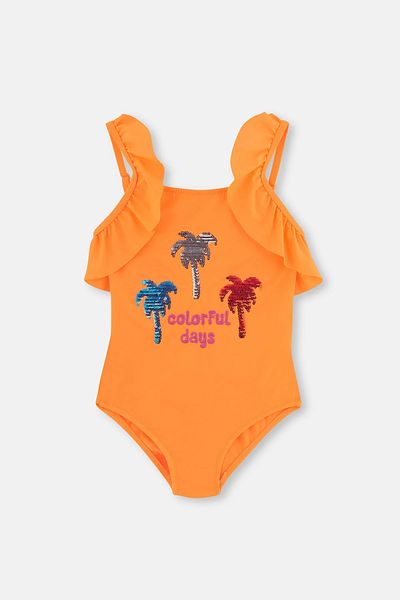 Eros Girl's Orange Flounce Swimsuit
