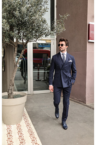 AEK FIORE Erkek Lacivert Kruvaze Takım Elbise