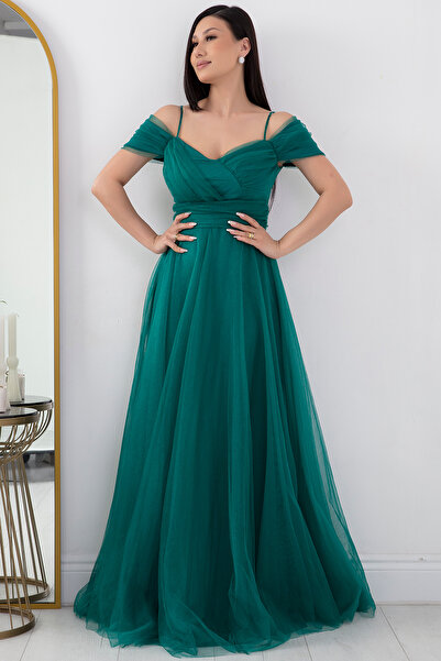 PULLIMM Μανδράλια με λαιμόκοψη μακρύ τούλι φόρεμα 13413