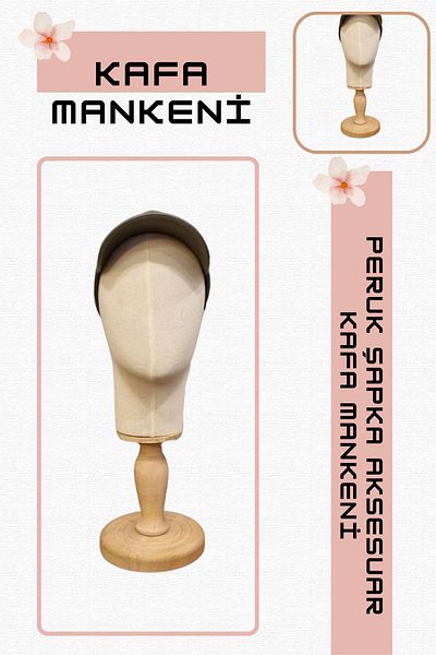 Manken İstanbul Men's Fabric Covered with Wooden Stand Polyester Head Mannequin Accessory Manikin Hat Mannequin Wig Mannequin