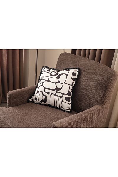 BUGİ HOME COLLECTİON Carcasă alb-negru cu franjuri, cu două fețe, 43x43