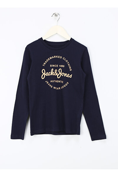 Jack & Jones Baskılı Lacivert Erkek Çocuk T-Shirt JJFOREST TEE LS CREW NECK JNR