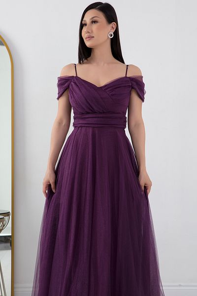 PULLIMM Rochie lungă din tul cu guler Madonna cu bretele 13413