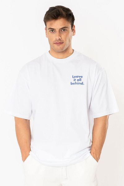 Coredra Tricou Leave Oversize Bărbați - Alb