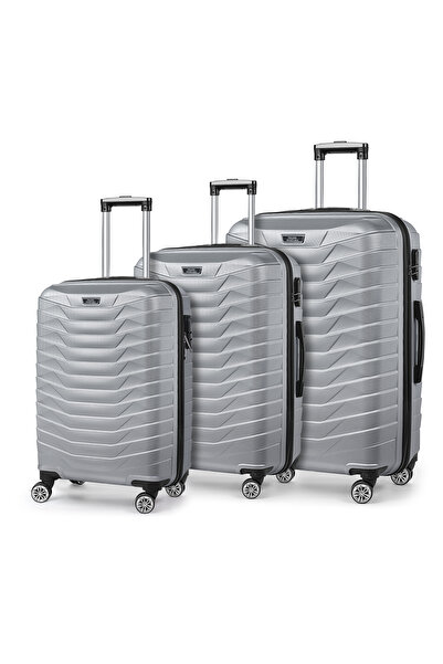 Polo55 Sport.1855 %100 Abs 3'lü Gri Valiz Seti (KABİN-ORTA-BÜYÜK BOY)
