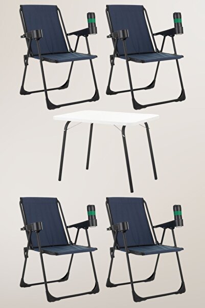 Armarks 4 Adet Katlanır Bardaklıklı Kamp Sandalye ve Masa Seti,Taşınabilir Pi...