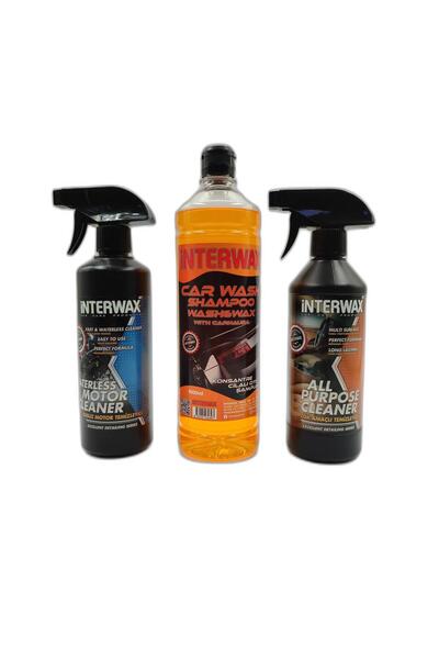 İnterwax Interwax 3'lü Set Susuz Motor Temizleyici 500 ml Çok Amaçlı Döşeme Temizleyici 500 ml Cilalı Oto