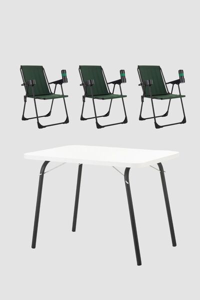 Armarks 3 Adet Katlanır Bardaklıklı Kamp Sandalye ve Masa Seti,Taşınabilir Pi...