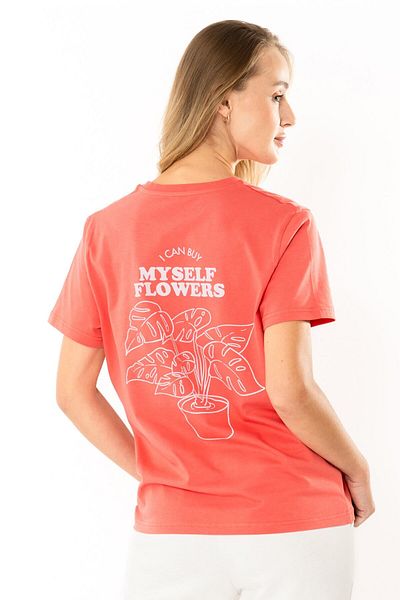 Coredra Tricou Floral Regular Femei - Somon