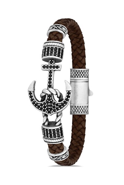 cheetah quality Venedik Çapa Zirkon Taşlı Hakiki Deri Erkek Bileklik