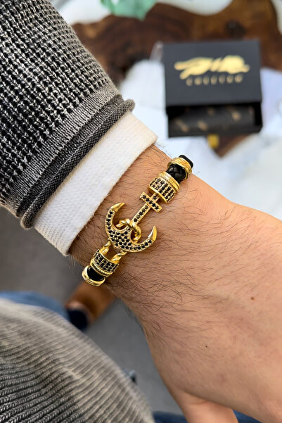 cheetah quality Çapa Zirkon Taşlı Hakiki Deri Erkek Bileklik