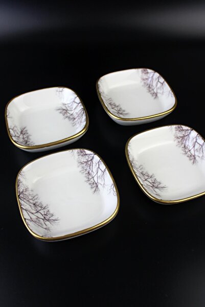 ALBETTO 4-Piece Ceramic Square Snack Bowl Gilded Plane Tree 10*10cm