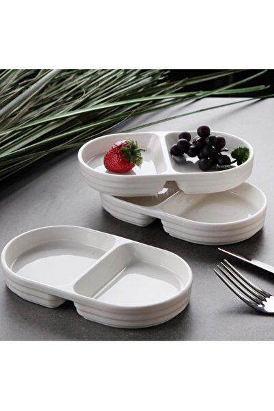 ALBETTO 3-Piece Porcelain Compartmented Plate 17*10cm Snack Bowl, Presentation Bowl 3496