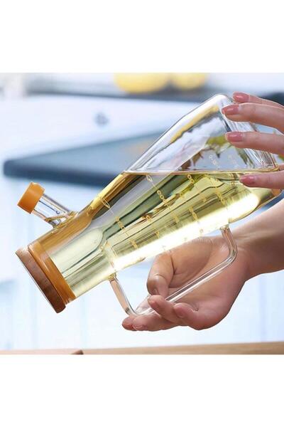 ALBETTO وعاء زيت زجاجي من البورسليكات، غطاء من الخيزران، 900 مل