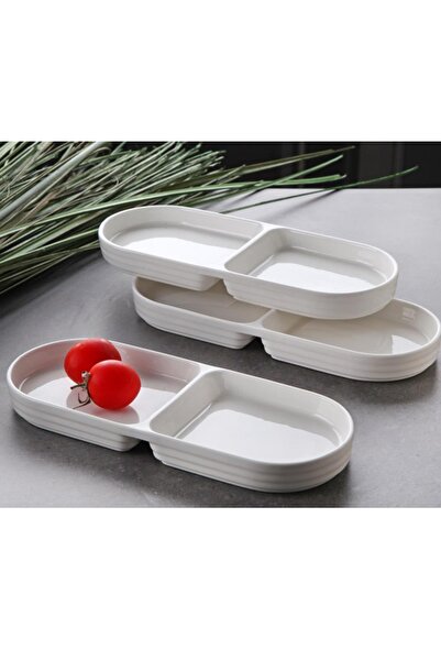 ALBETTO 3-Piece Porcelain Compartmented Plate 25*10cm Snack Bowl, Presentation Bowl 3497