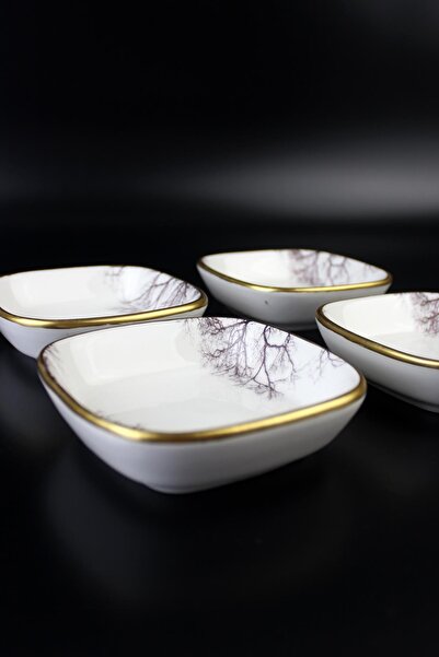 ALBETTO 4-Piece Ceramic Square Snack Bowl Gilded Plane Tree 10*10cm