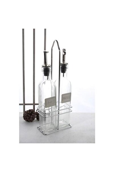 ALBETTO Metal Stantlı Cam 2'li Sosluk Set Yağlık Sirkelik 250ml