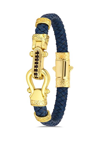 cheetahquality Viyana Özel Yapım Hakiki Deri Zirkon Taşlı Erkek Bileklik