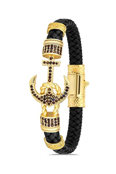 cheetah quality Venedik Çapa Zirkon Taşlı Hakiki Deri Erkek Bileklik