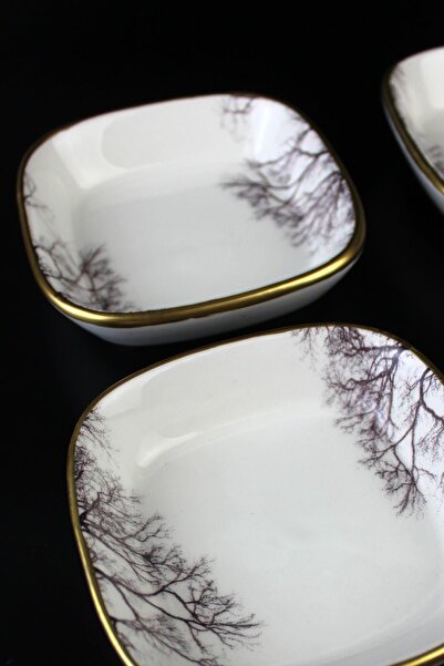 ALBETTO 4-Piece Ceramic Square Snack Bowl Gilded Plane Tree 10*10cm