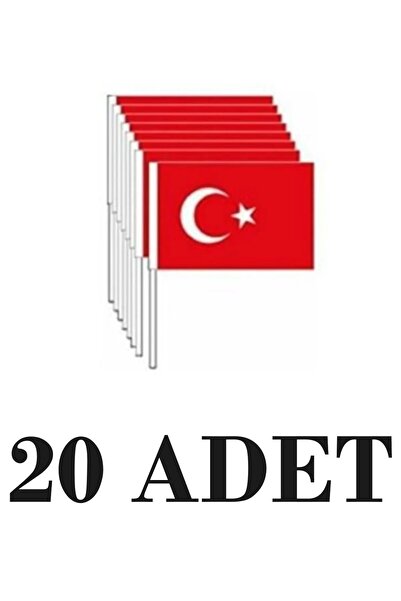 tüftürük 20 Adet Küçük Boy Çıtalı Karton Türk Bayrağı 12x20 Cm