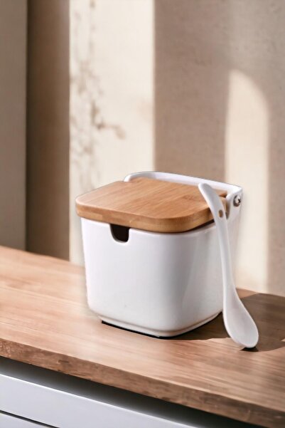 ALBETTO Porselen Tezgah Üstü Tuzluk Kaşıklı 250ml Baharatlık