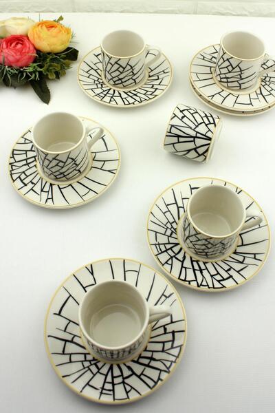 ALBETTO طقم فناجين قهوة بورسلين فاخرة مكون من 6 فناجين قهوة تركية بشبكة العنك...