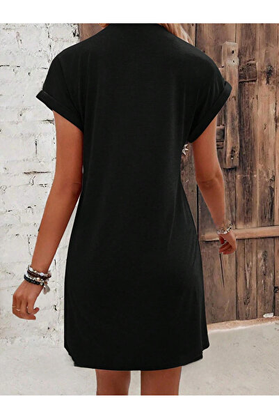 Benisengiydir Γυναικείο φόρεμα με μαύρο μεσαίο λευκό ριγέ με λαιμόκοψη