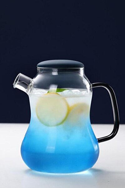ALBETTO Borosilikat Cam Silikon Kapaklı Lüks Sürahi Mavi 1700ml