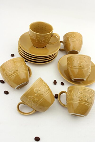 ALBETTO Porcelain 6-Piece Coffee Cup Set Mustard