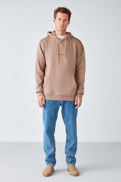 GRIMELANGE Epic Men's Soft Open Fabric Hooded Corded Regular Fit Embroidered Mink Sweatshirt