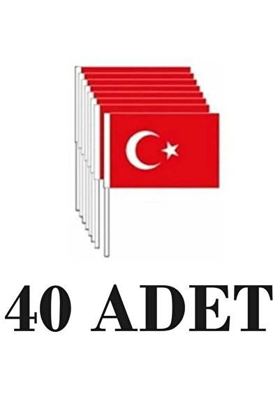 tüftürük 40 Adet Küçük Boy Çıtalı Karton Türk Bayrağı 12x20 Cm