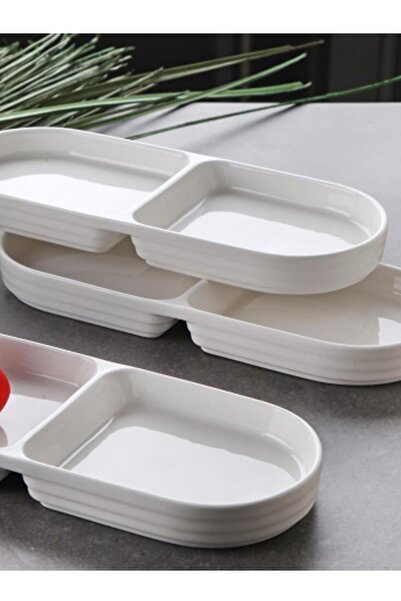 ALBETTO 3-Piece Porcelain Compartmented Plate 25*10cm Snack Bowl, Presentation Bowl 3497