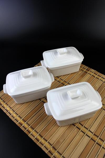 ALBETTO 3 lü Mini Porselen Kahvaltılık, Sosluk, Reçellik 12*9cm