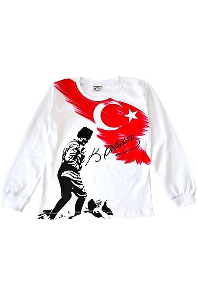 alım tekstil Tricou unisex cu mânecă lungă cu imprimeu Ataturk Kocatepe 6-15 ani