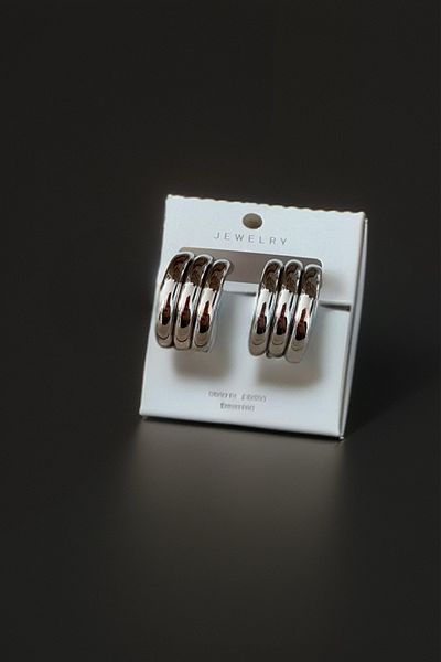 ELMATOLYE Women's 3 Rows Curved Earrings Special Design Evening Dress Stylish Triple Stripe