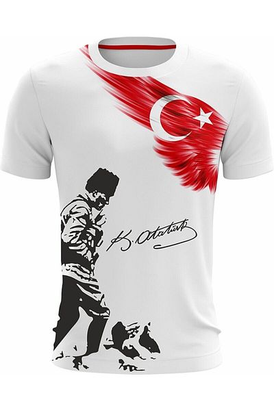 Dragora Tricou alb - Imprimat Steagul Kocatepe și Atatürk