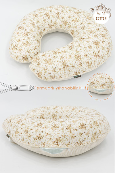 mordesign Double Sided Nursing Pillow - Cotton Fabric, Pregnant and Baby Support, Crispy Series, Brown