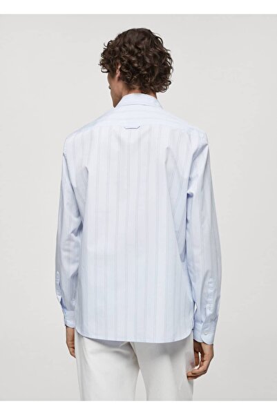 MANGO Man Klasik kesim pamuklu çizgili işlemeli gömlek