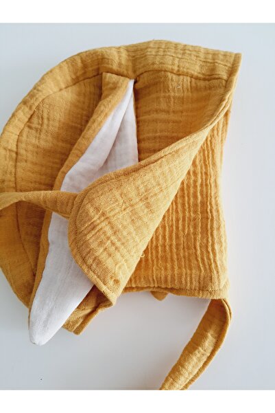 Atölye Hamarat Çift katlı Muslin Kumaş Bonet Tavşan Kulaklı şapka %100 Organik Oeko-teks Sertifikalı