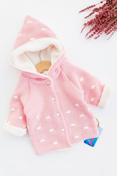 Babymod Hooded Pink Baby Girl Double Layer Knitwear Cardigan