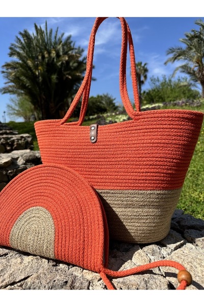 DeMu MEGS WOMEN'S WICKER BEACH BAG 2-PIECE SET WICKER JUT, HANDBAG, CLUTCH