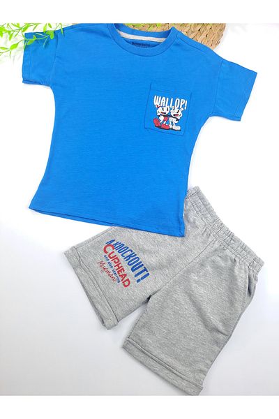 nazarbebe Pantaloni scurți pentru băieți Tricou Set dublu pentru piept și spate Imprimat Detaliat Pantaloni scurți cu buzunare Tricou cu buzunare