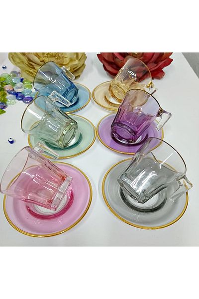 Paşabahçe 6 Color Luster 6-Piece Turkish Coffee Set 70cc