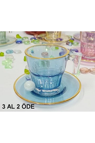 Paşabahçe Blue Luster 2-piece Turkish Coffee Set 70cc