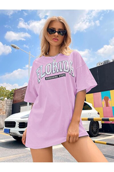 Yasolin Ženska FLORIDA šarena prilagođena majica B Štampano boja O Oversize k...