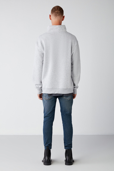 GRIMELANGE Frame Erkek Yarım Fermuarlı Dik Yakalı Yumuşacık Kumaşlı Polarlı Regular Grimelanj Sweatshirt