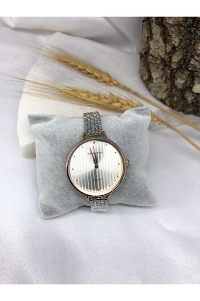 Exception Silver Rose Detailed Chain Women's Wristwatch
