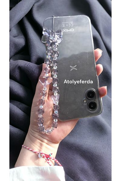 Atolye Ferda Gray Phone Charm with Heart and Bow - Ornament