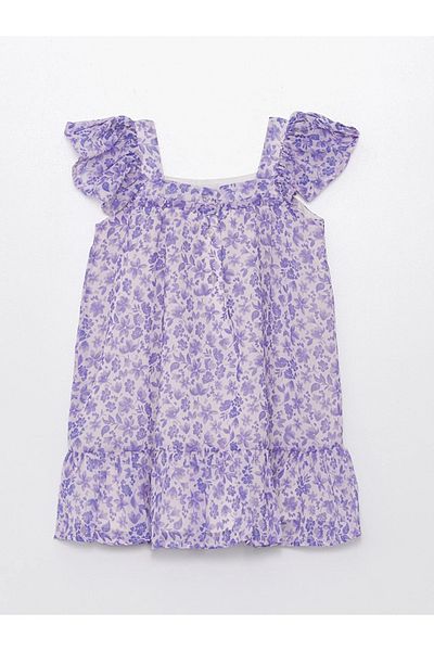 LC Waikiki LCW ECO Baby-Mädchenkleid mit eckigem Kragen und ärmellosem Blumendruck